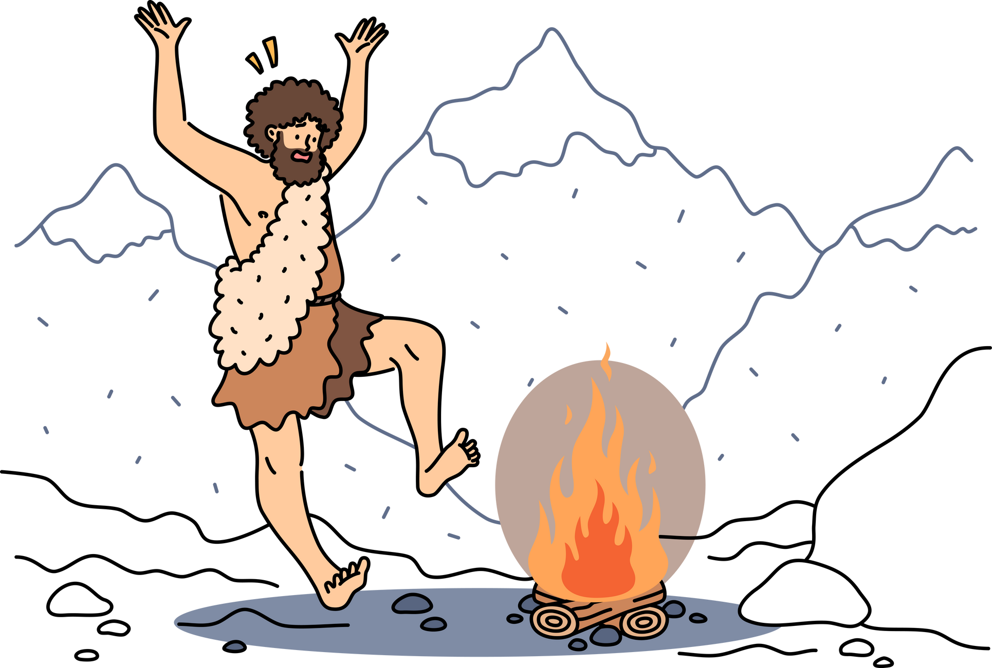 Indigenous man dancing near fire