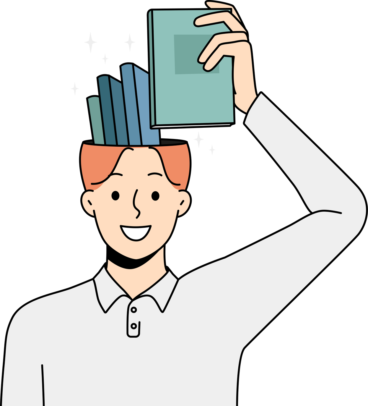 Smiling Man Take Book from Head